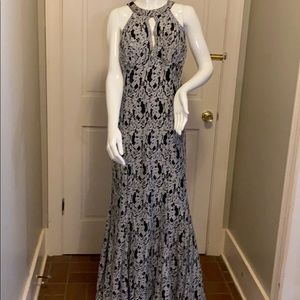 Black and silver lace evening gown